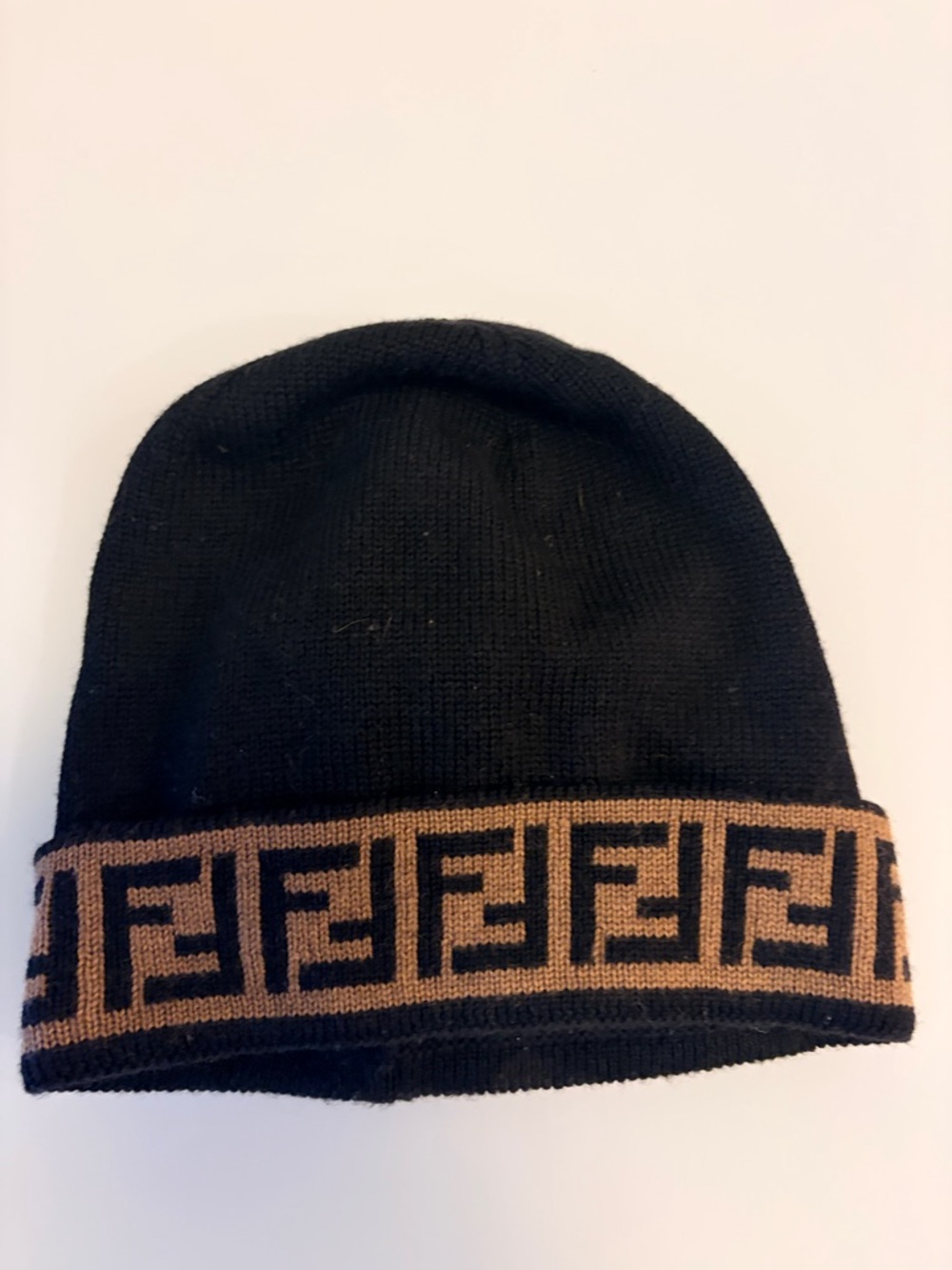 Fendi Black Beanie with Brown Logo Band